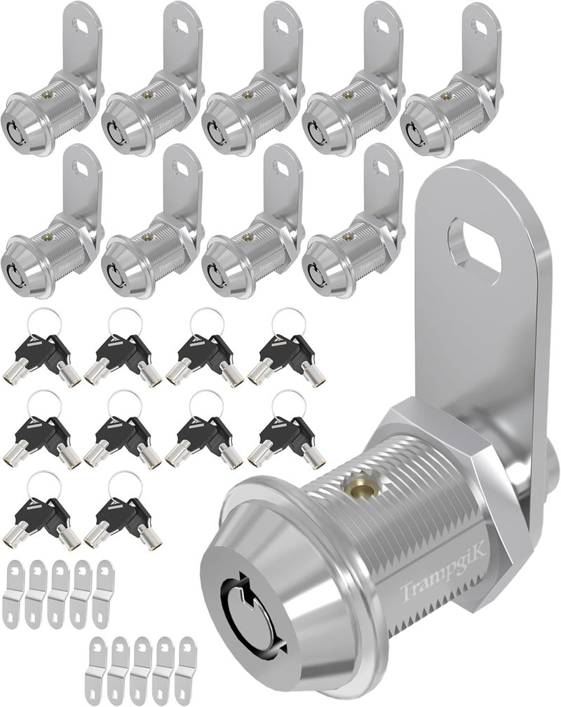 TrampgiK RV Storage Locks, 7/8” Camper Compartment Storage Door Lock with Keys, for RV Camper Travel Trailer,Drawer Cabinet Toolcart Storage, 7/8 Inch 10 Locks with 20 Keyed Alike, Chrome - Image 1